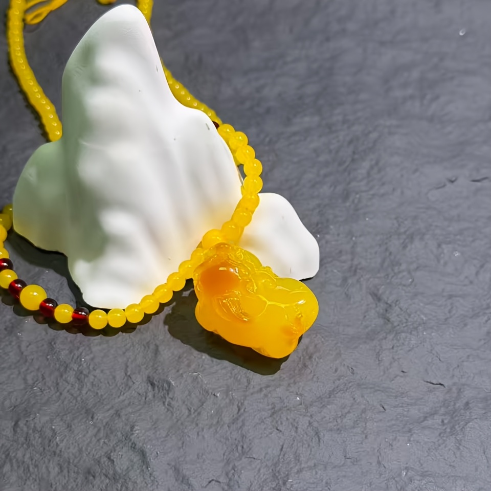Natural Beeswax Pixiu Pendant Necklace, Unisex Style